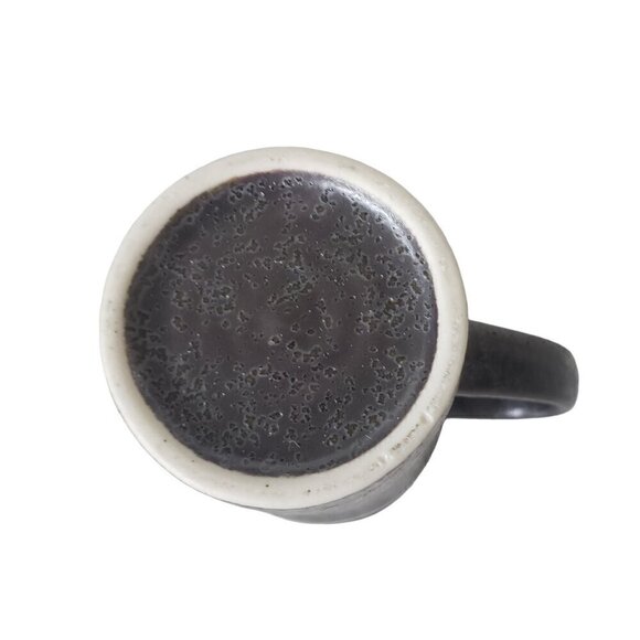 Stoneware Black Matte Glazed Tea Coffee Mugs Set of 4 Primitive Fish Design - Picture 7 of 11